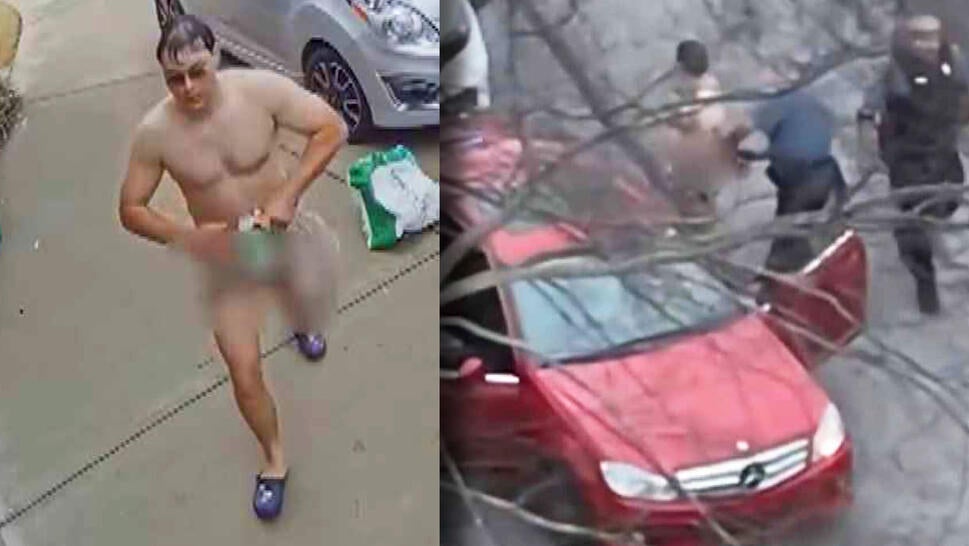 Naked man walking around and getting arrested