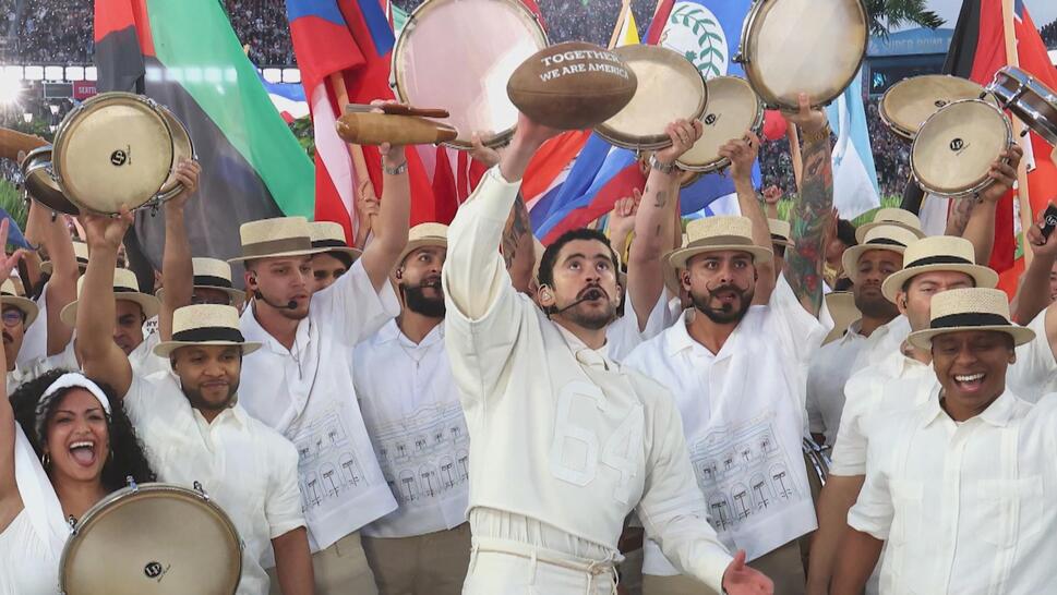Bad Bunny and performers in his Super Bowl LX Halftime Show