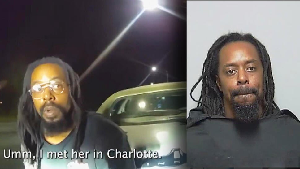 Bodycam of Joshua Magraff sitting behind car, mugshot