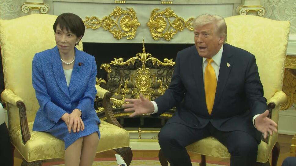 from left: Japanese Prime Minister Sanae Takaichi, Donald Trump