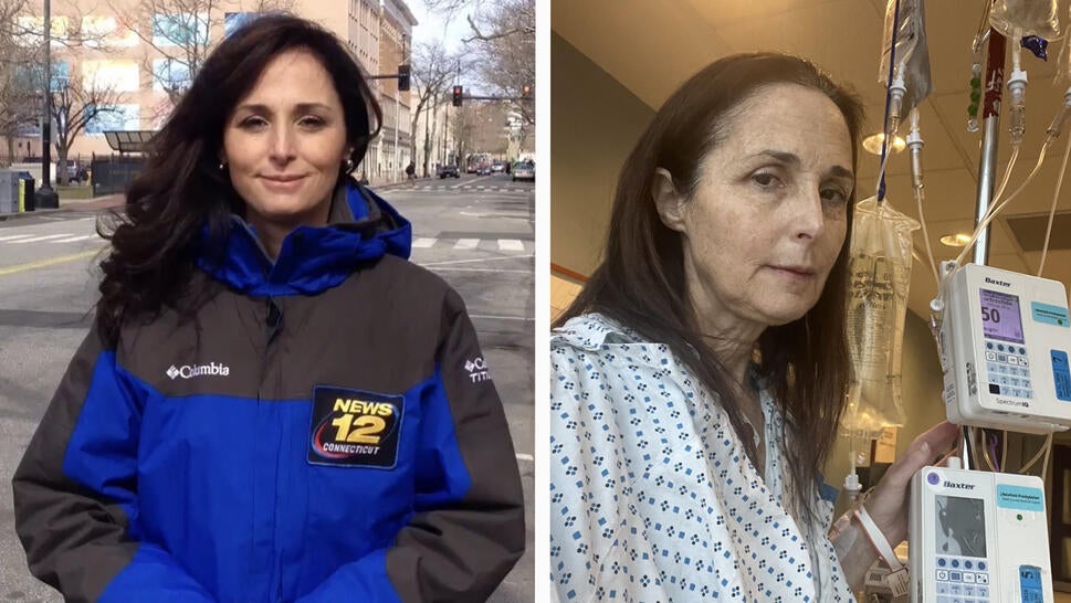 News reporter Amy McGorry in the field, in hospital