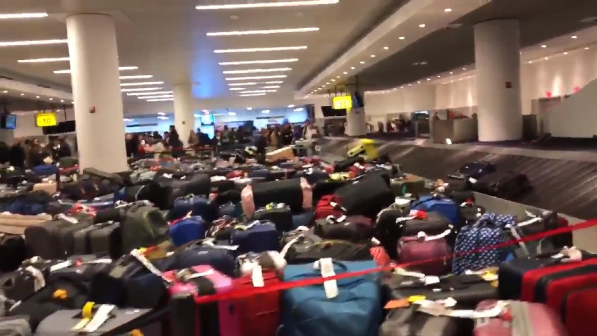 Sea Of Suitcases Passengers Without Bags At Jfk Airport After