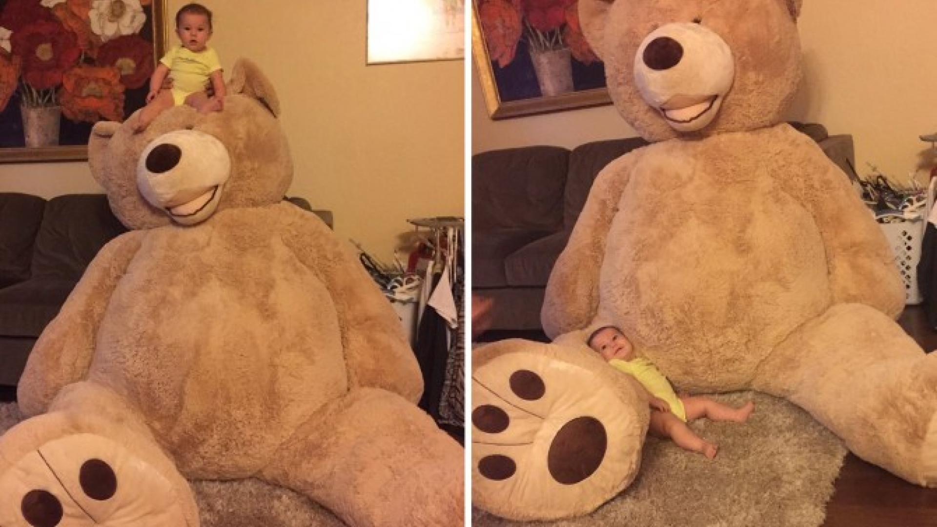 Grandfather Buys Baby Ridiculously Huge Teddy Bear Its Foot Alone Is Bigger Than Her Inside Edition