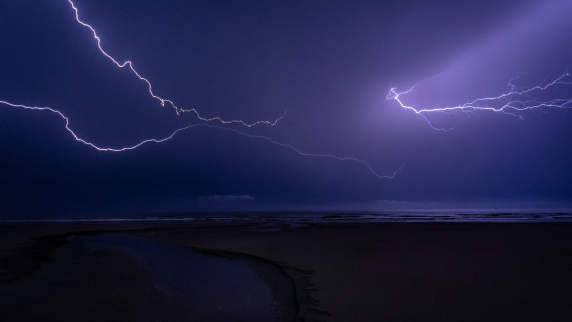 Lightning strike over ocean