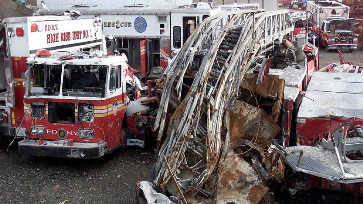 Fire engines at Fresh Kills Landfill