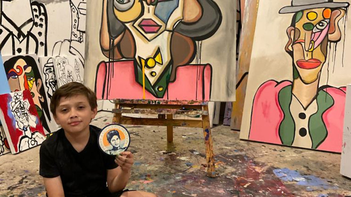 Andres Valencia, 10, a budding young artist, who work was featured at Miami Art Week.