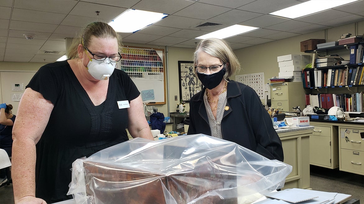 Julie Langan, Director of Virginia Dept. of Historic Resources and Kate Ridgway, Conservator at Virginia Department of Historic Resources