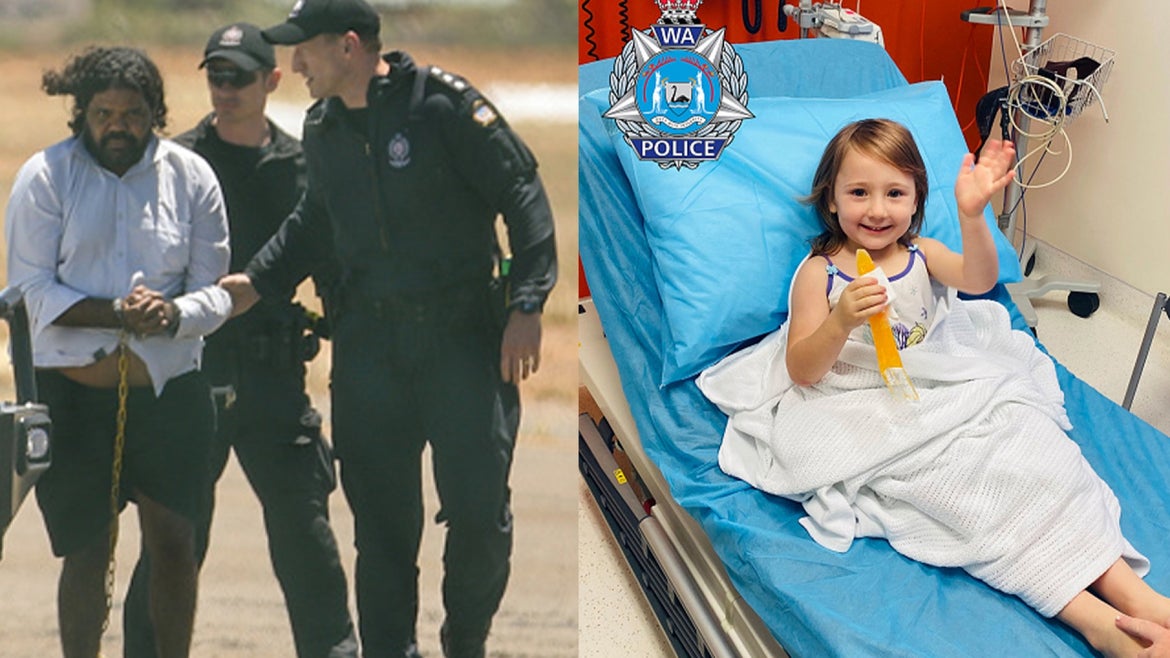 Terence Darrell Kelly, 36, in custody by members of the Special Operations Group at Carnarvon airport in Australia; Cleo Smith, 4, in hospital in Australia recovering after 18-day abduction