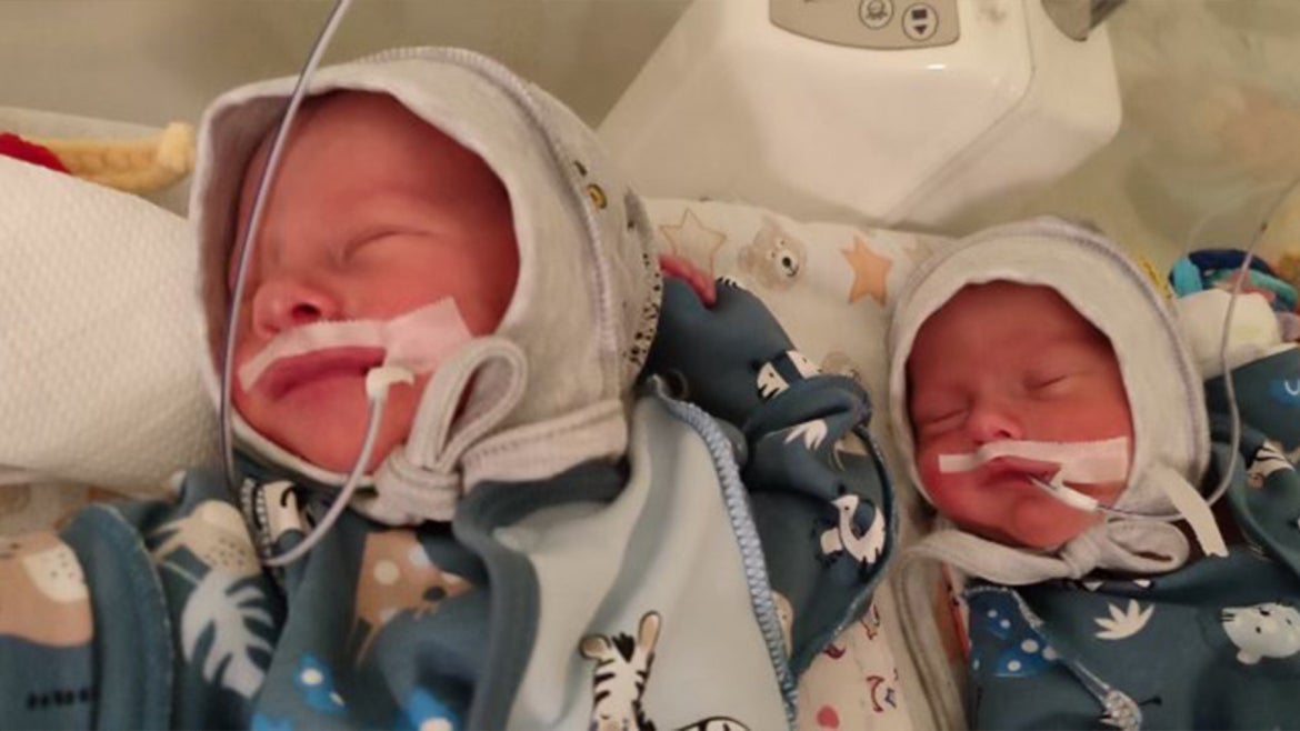Twins Lenny and Moishe were safely transported from Kyiv to a hospital in Poland.