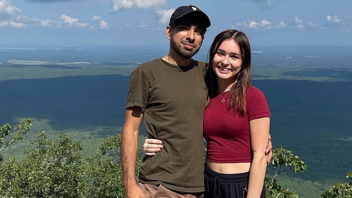 University of Central Florida student Adam Simjee, left, was shot dead by a woman living in an encampment in the Talladega National Forest while he and his girlfriend Mikayla Paulus, right, were hiking.
