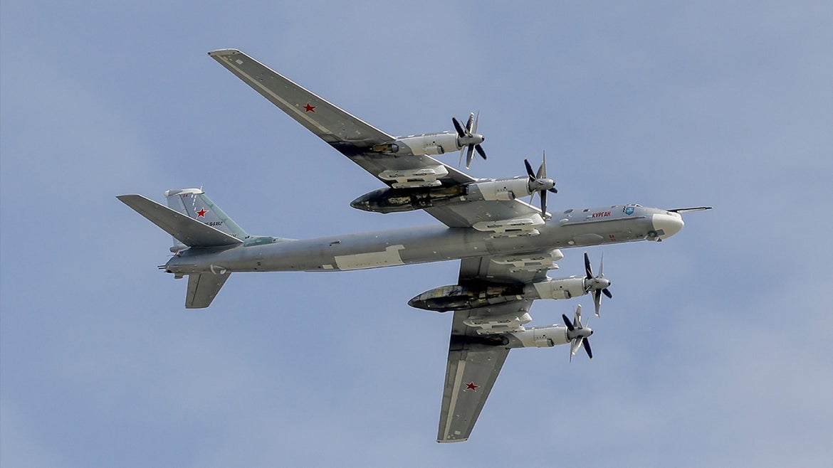 Tu-95 plane flying in sky