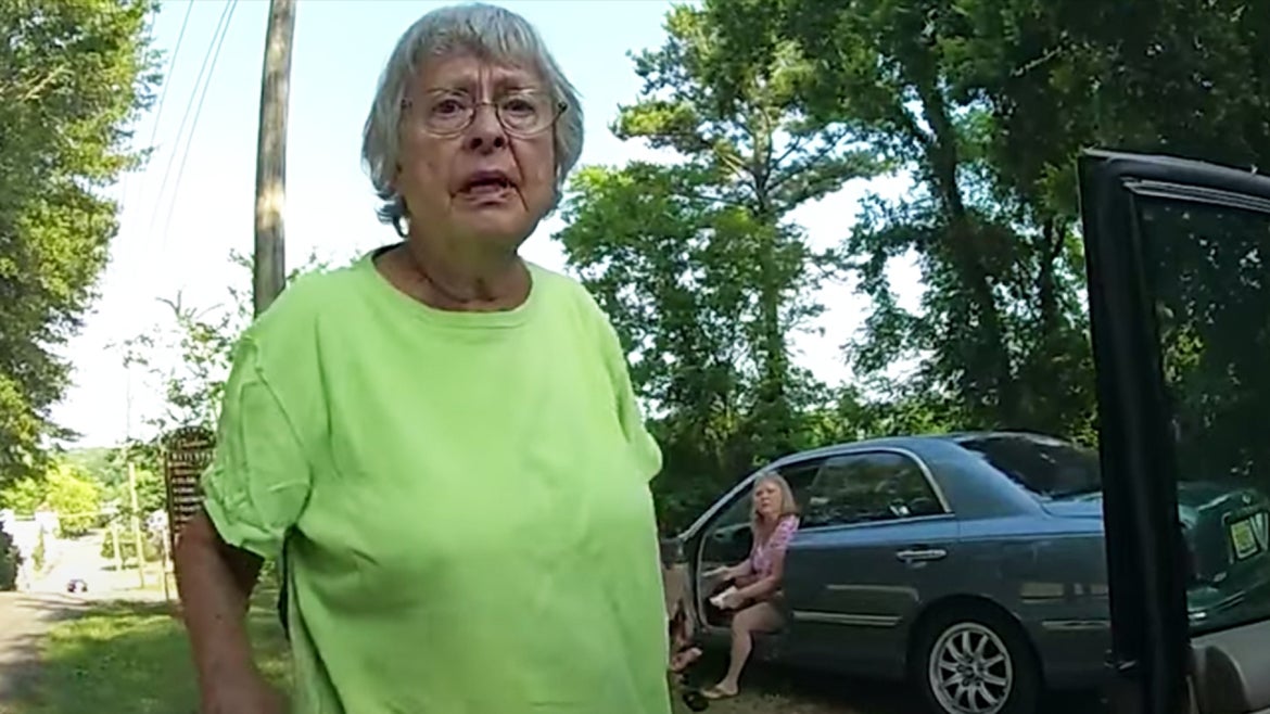 Beverly Roberts, 85, is seen on bodycam footage shortly before her arrest. Her friend Mary Alston, 61, is seen sitting in the car behind her. She was also arrested shortly after. 